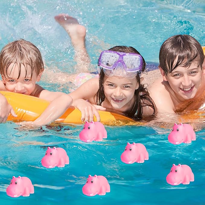 18 Mini Rubber Hippo Toys - PVC Small Animal Models, Pink Hippo Bath Buddy Size 1.1-2.48 inches, Suitable for Children, Party Favors, Bath Toys, and Educational Games.-PawvioPets