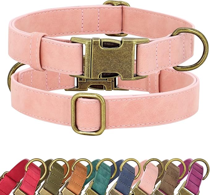 Didog Soft PU Leather Dog Collar, Stylish Quick Released Dog Collars for Medium Dogs, Easy Clean Adjustable Pet Collar for Daily Walking, Pink, M Fit 13-21" Neck-PawvioPets