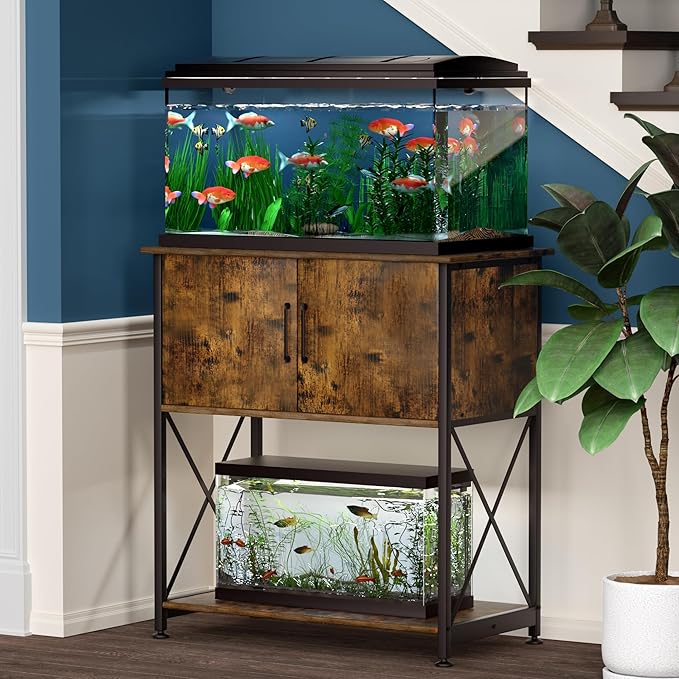 20-29 Gallon Aquarium Stand Metal Frame Fish Tank Stand with Cabinet Storage, for 20 Gallon Long Aquarium,30.7" L*16.5" W Tabletop,330LBS Capacity Rustic Brown and Black PG01YGN-PawvioPets