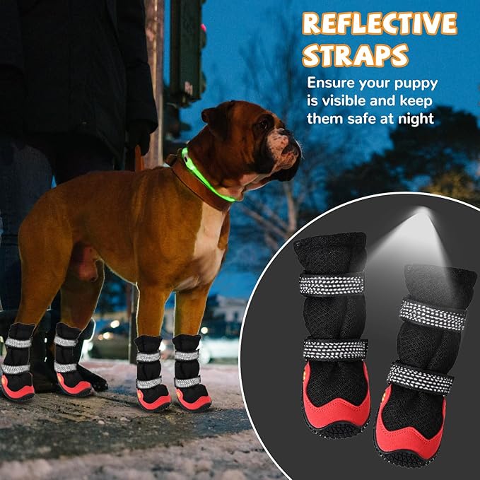 Dog Shoes for Medium Large Size Dogs, Breathable Dog Shoe for Hot Pavement, Dog Booties and Paw Protectors to Prevent Licking, Anti-Slip Dog Boots with Reflective for Summer, Hiking, Snow (Size 3)-PawvioPets