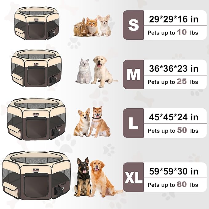 Aivituvin Dog Playpen Foldable Waterproof Pet Play Pens for Cat, Puppies, Rabbits, Chickens, Durable Portable Pet Tent for Travel Camping Indoor/Outdoor Brown XL-PawvioPets