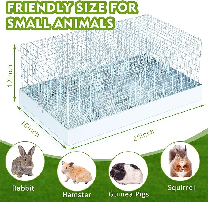 Folding Rabbit Cage, 28 x 16 x 12 in Portable Bunny Carrier with Tray and Handles for Transport, Travel or Temporary Housing, Indoor Outdoor Pet Habitat Animal Enclosure-PawvioPets