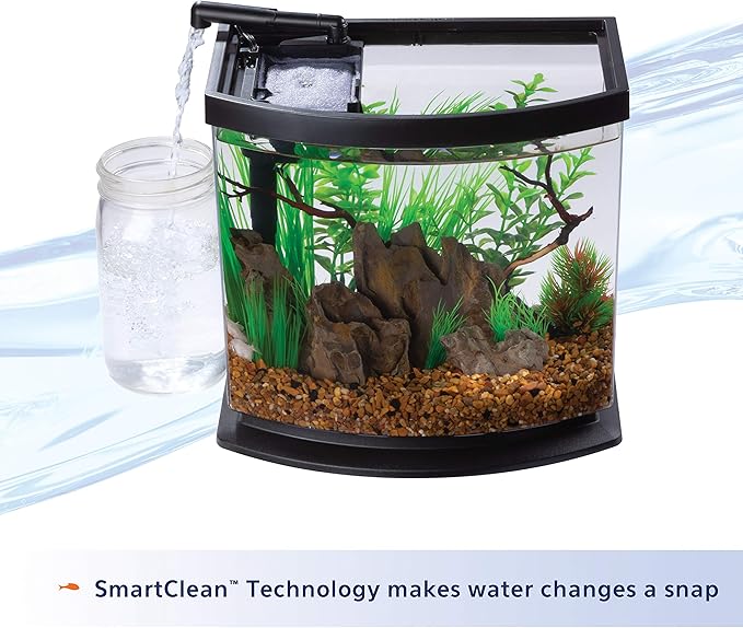 Aqueon LED MiniBow Small Aquarium Fish Tank Kit with SmartClean Technology, Black, 2.5 Gallon-PawvioPets