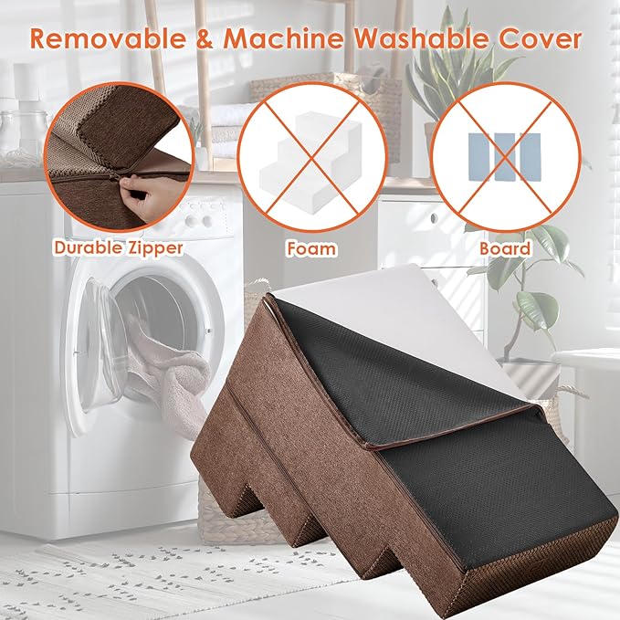 EHEYCIGA Dog Stairs for Bed 20" H, 4-Step Extra Wide Dog Steps for High Bed, Pet Steps for Small Dogs and Cats, Non-Slip Balanced Pet Ramp Indoor, Brown-PawvioPets