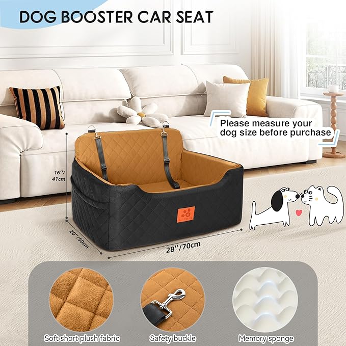 Dog Car Seat for Medium/Large Dogs,Dog Booster Seat for Dog Under 50lbs or 2 Small Dogs, Detachable and Washable Pet Car Seat,Multi-Functional Travel Dog Bed & Dog Sofa(Black/Brown)-PawvioPets