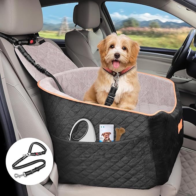 COCASES Dog Car Seats for Small Medium Dogs, Height-Adjustable Dog Booster Car Seat, Detachable and Washable Car Dog Bed with Seat Belt for Pet Under 35lbs Car Trip-PawvioPets
