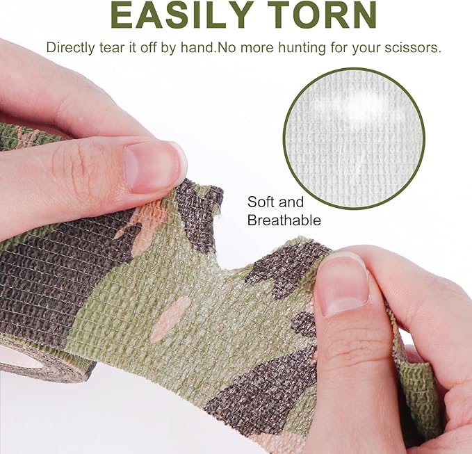 24 Pack Camo Self Adhesive Wrap, 2” x 5 Yards Vet Wrap Cohesive Camo Grip Tape Medical Wrap Self Adherent for Ankle, Wrist Sprains, Pet First Aid-PawvioPets