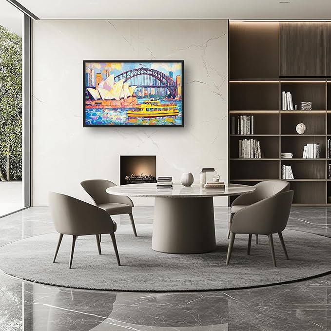 Extra Large Sydney Opera House Framed Wall Art for Living Room,Oversized Abstract Harbour Bridge Cityscape Pictures Wall Decor,Canvas Print Painting Modern Artwork Bedroom Office Bathroom 36L" x 24W"-PawvioPets