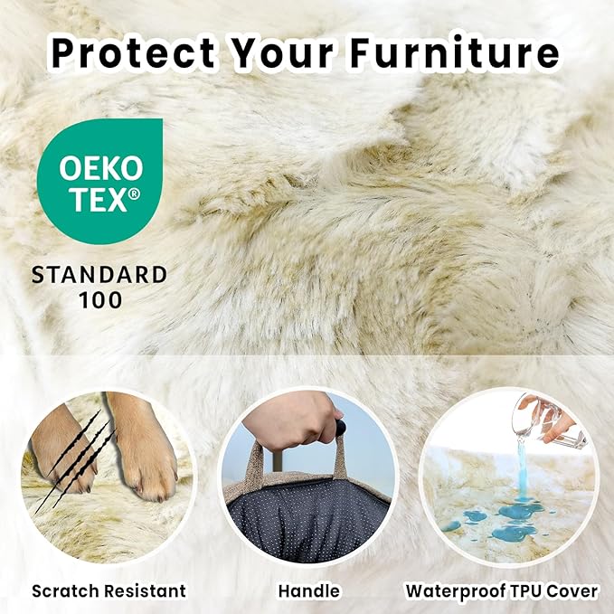 Calming Extra Large Dog Couch Bed, 45 x 37 inch Waterproof Removable Pet Mat Couch Cover for Furniture Protector, Non-Slip Fluffy Pelsbarn Dog Bed for Couch, Sofa, Car - Tie-Dye Khaki-PawvioPets