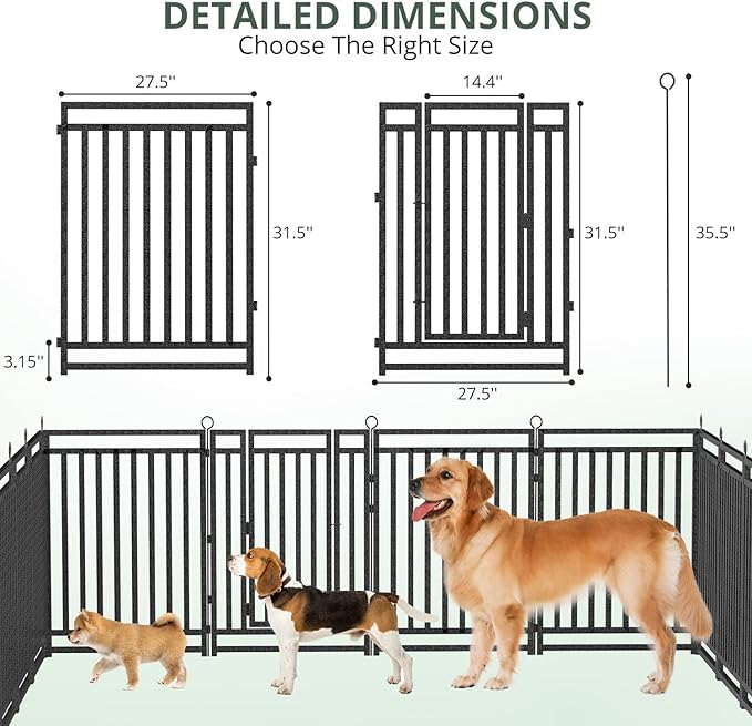 Dog Fence Outdoor Indoor, 32" Inch Height 48 Panels Dog Playpen for Large/Medium/Small Dogs Metal Dog Pen for Yard Camping and RV | Black-Silver-PawvioPets
