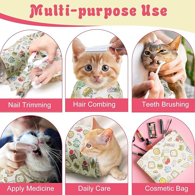 4p Cat Wrap for Cutting Nails Set, Self-Adhesive Cat Wrap Comfortable & Soft Cat Grooming Wrap Suitable for Many Cat Sizes Cat Burrito Wrap for Trimming Nails-PawvioPets