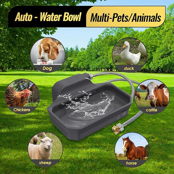 135OZ Automatic Water Dispenser for Large Dogs Patented Outdoor Dog Water Bowl Dispenser Automatic Dog Feeder Fit 3/4'' GHT Faucet Dog Waterer Include Water Hose Extra-Large Drinking Area-PawvioPets