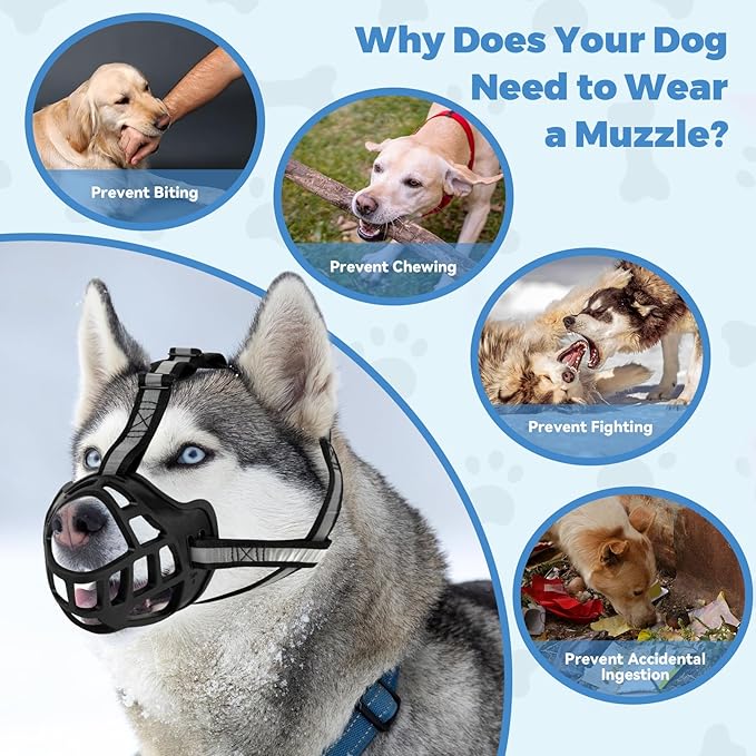 Dog Muzzle for Large Dogs, Breathable Basket Muzzles for Small, Medium and X-Large Aggressive Dog, Allows Panting Drinking, Suitable for Grooming Trimming Training (5, Blacks)-PawvioPets