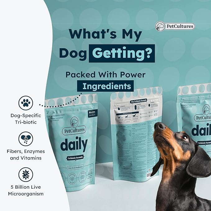 Daily Synbiotic Formula - A TriBiotic Blend with 6 Strains, B-Vitamins, and Digestive Enzymes in 30 Packs-PawvioPets