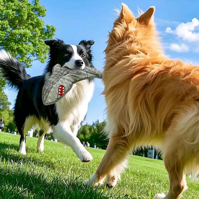 Dog Toy Squeaky Chew Dog Toys No PP-Cotton,no Stuffed for Small, Medium, Large Breed Dogs Interactive Hours of Fun,Gray-Shark-PawvioPets