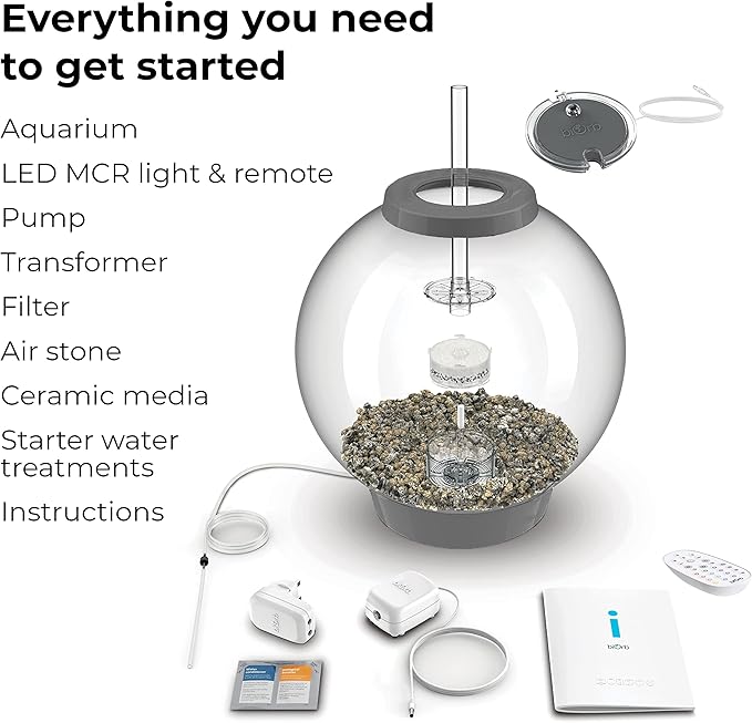 biOrb Classic 60 Acrylic 16-Gallon Aquarium with Multi-Color Remote-Controlled LED Lights Modern Tank for Tabletop Display, Silver-PawvioPets