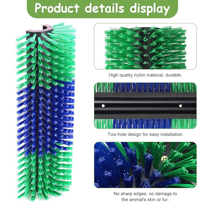2PCS Livestock Scratch Brush, 17.5 x 7.8 Inch Goat Brushes for Grooming, Horse Brushes for Scratching, Livestock Brushing with 4 Screws for Horse, Elk, Cattle, Pig, Sheep（Green）-PawvioPets