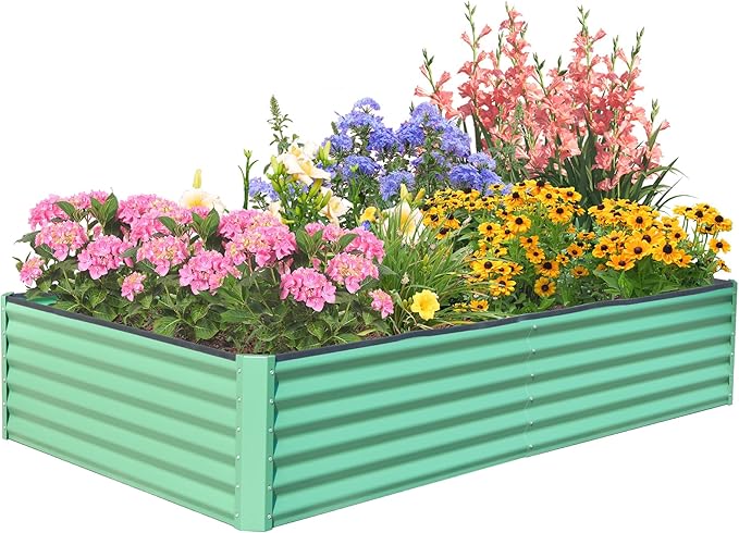 Domi Raised Garden Beds Outdoor, 6x3x1.5Ft Thickening Tall Metal Rectangular Deep Root Box Planter for Vegetables, Flowers, Herbs, and Succulents 1.5" Deep w/ 192 Gallon Capacity - Green-PawvioPets