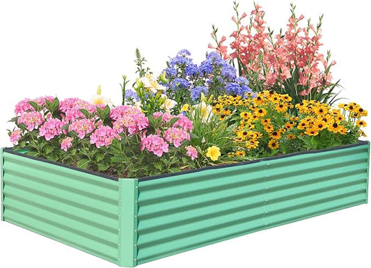 Domi Raised Garden Beds Outdoor, 6x3x1.5Ft Thickening Tall Metal Rectangular Deep Root Box Planter for Vegetables, Flowers, Herbs, and Succulents 1.5" Deep w/ 192 Gallon Capacity - Green-PawvioPets