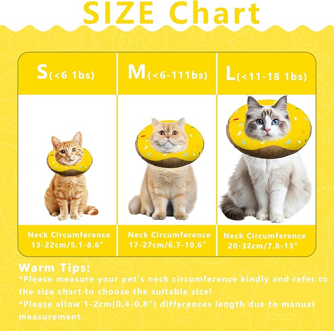 Cat Cone Collar Soft, Adjustable Cat Recovery Collar Kitten Cones to Stop Licking, Cute Donut E Collar After Surgery, Cats Neck Pillow Cone Elizabethan Cones of Shame (Waterproof Yellow, Small)-PawvioPets