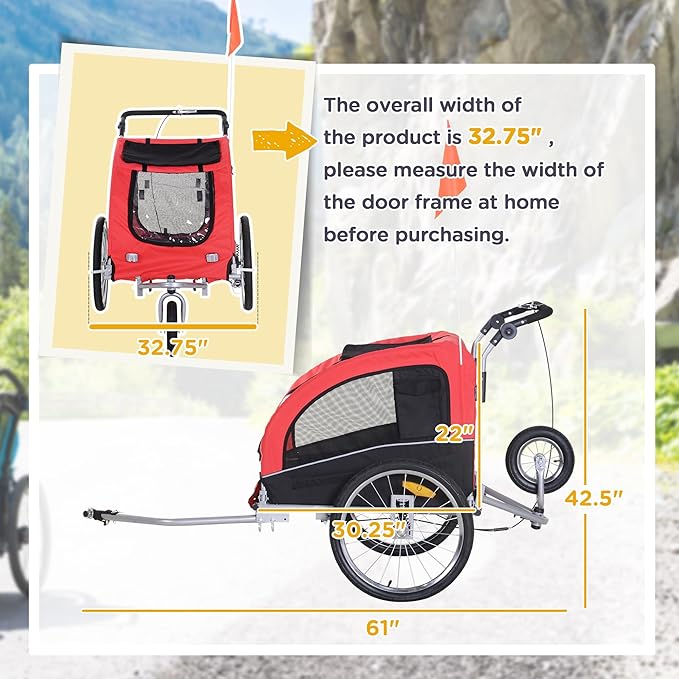 Aosom Dog Bike Trailer 2-in-1 Pet Stroller with Canopy and Storage Pockets-PawvioPets