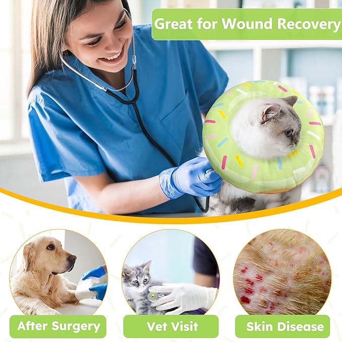 Cat Cone Collar Soft, Cat Recovery Collar for Wound Healing Cute Donut Adjustable Kitten Cones to Stop Licking Comfortable Lightweight Neck Elizabethan Collars for Kittens After Surgery-PawvioPets