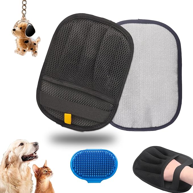 1PC Pet Hair Removal Glove,Electrostatic Gloves Pet Hair,Reusable Cat & Dog Hair Remover for Couch,Furniture,Carpet,Curtain,Carpet Car Seat,Pet Memorial Gifts for Dogs,dog hair collector keychain-PawvioPets