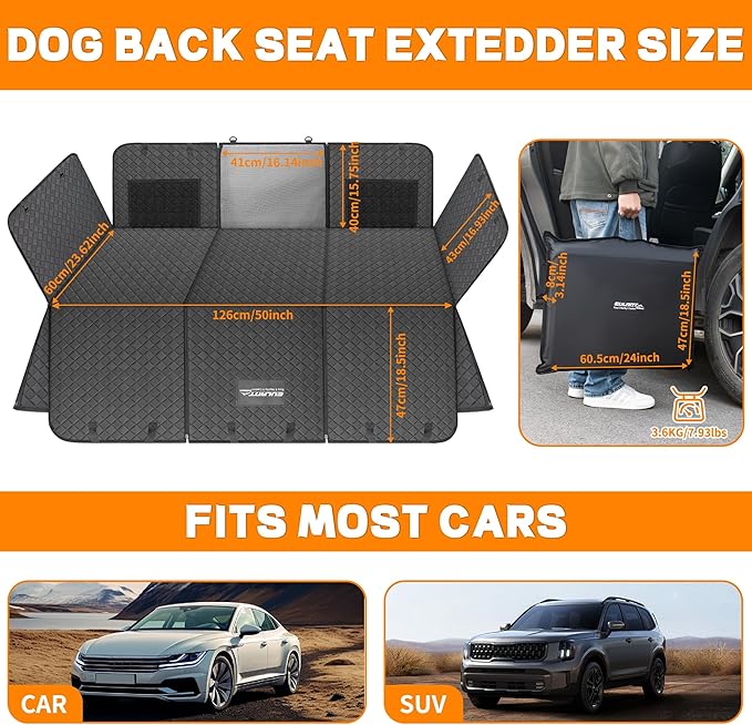 Back Seat Extender for Dogs,Waterproof Dog Car Seat Cover Protector with Mesh Window,Large Space Hammock for Car SUV Truck Dog Travel-PawvioPets