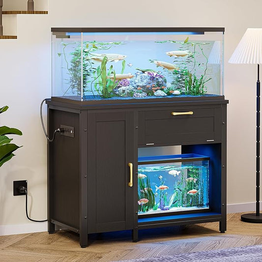 Bestier 40-50 Gallon Fish Tank Stand with Power Outlet&LED Light, 37x18 Heavy-Duty Metal Aquarium Stand with Cabinet&Drawer for Accessories Storage, Suit for Reptile/Turtle Terrarium,660Lbs Capacity-PawvioPets