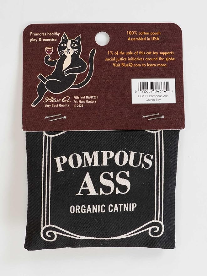 Blue Q Catnip Cat Toy, Pompous. Premium Organic Catnip Grown in The USA, 100% Cotton Pouches, Kitty Graphics Sure to Delight Every Cat-Keeper.-PawvioPets