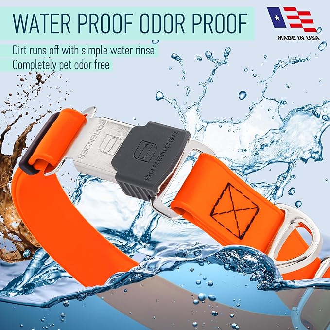 Dogline Biothane Waterproof Dog Collar with Herm Sprenger Stainless Steel Quick Release Buckle – Heavy Duty Tactical Durable Collar for Dogs – Comfortable and Safe Pet Collar, W 3/4" L 12-19", Orange-PawvioPets