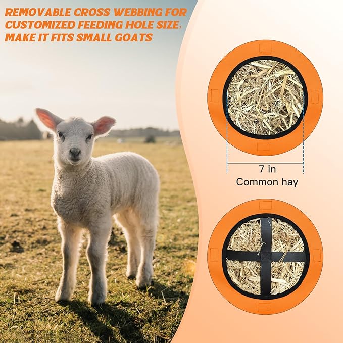 3 PCS Goat Hay Feeder,Hay Bags for Horses,Goats,Donkeys with Reinforced Oxford Fabric and High Strength Metal Clasp,Horse Feeding Supplies with Adjustable Strap for Easy Hanging (2Orange+1Black)-PawvioPets