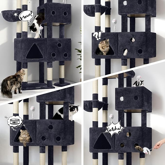 Globlazer Extra Large Cat Tower, 81-inch Tall Cat Tree for Big Cats 20 lbs, XXL Heavy Duty Cat Scratching Tower for Indoor Adult Cats with 3 Cat Condos, 8 Scratching Posts, F81, Dark Grey-PawvioPets