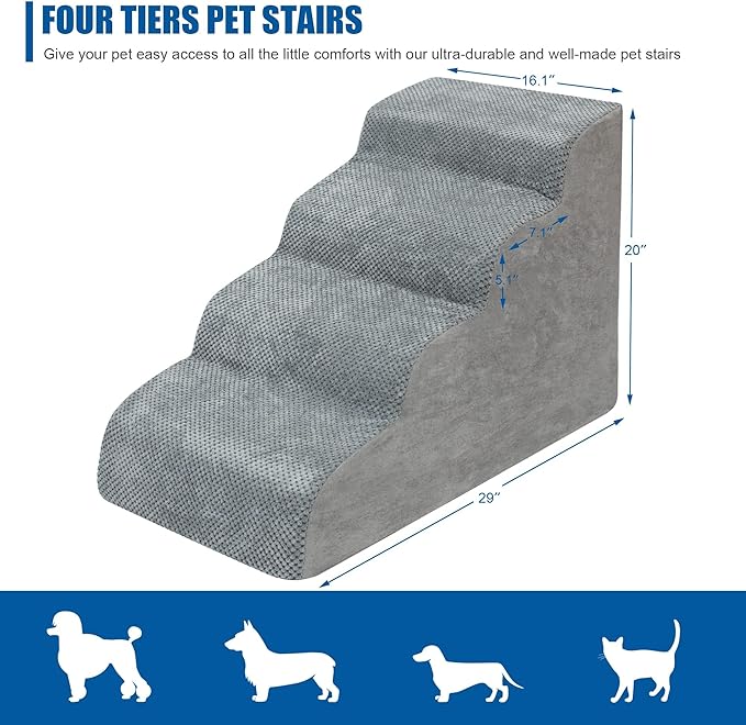 Dog Stairs for Small Dogs - High Density Foam Dog Ramp, Extra Wide Pet Steps with Non-Slip Bottom for High Beds, Couche and Sofa, Best for Dogs Injured, Older Dogs Cats, Pet with Joint Pain-PawvioPets