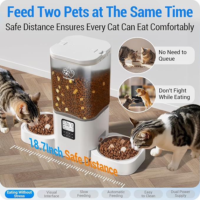 Automatic Cat Feeder with Slow Feed for 2 Cats: Timed Automatic Dog Feeder with Information Visualization Interface, Cat Food Dispenser for Multiple Pets, Detachable for Easy Cleaning-29 Cup-PawvioPets