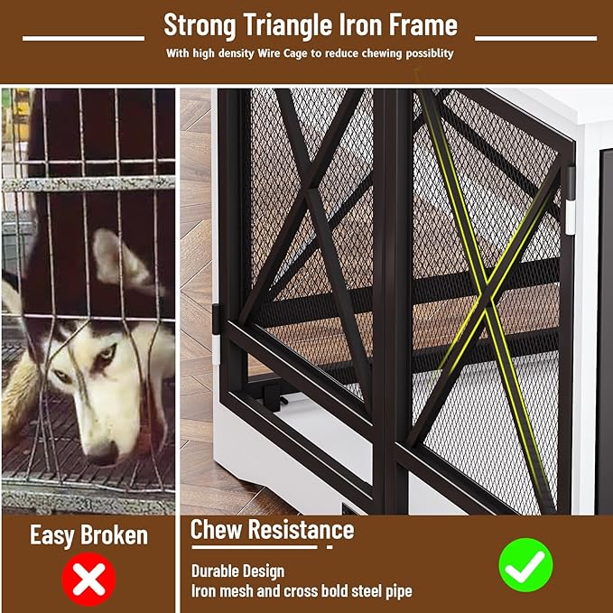 COZPAW Large Dog Crate Furniture - 48 inch Heavy Duty Dog Kennel Indoor for XLarge Breed with Double Doors, Wooden Dog Cage XL Modern Decorative End Table Pet House (White)-PawvioPets