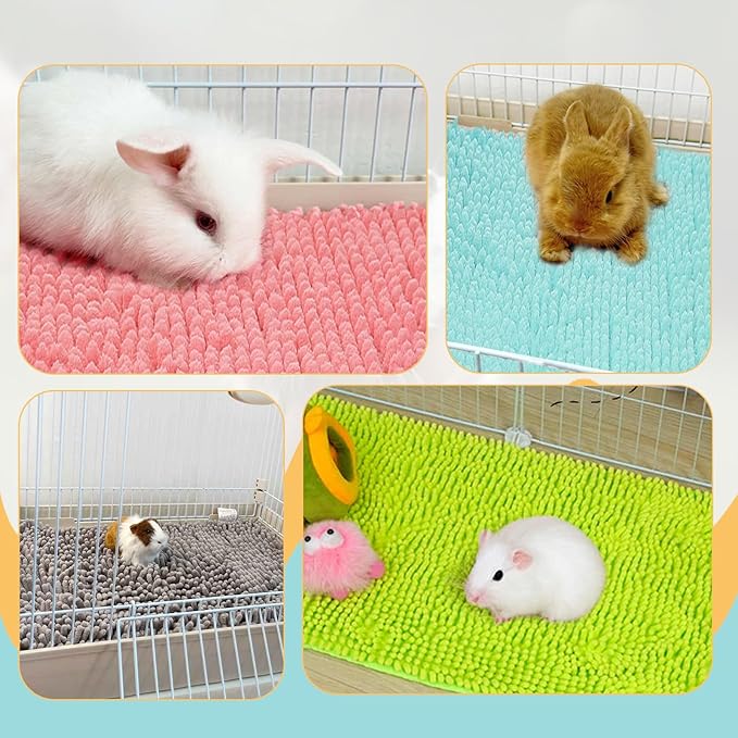 8 Pcs Guinea Pig Liner Washable Rabbit Cage Liner 16x12 Inch Guinea Pig Fleece Mats Reusable Bedding Pee Pads for Small Animals, Bunny (Gray, Green, Pink, Blue)-PawvioPets