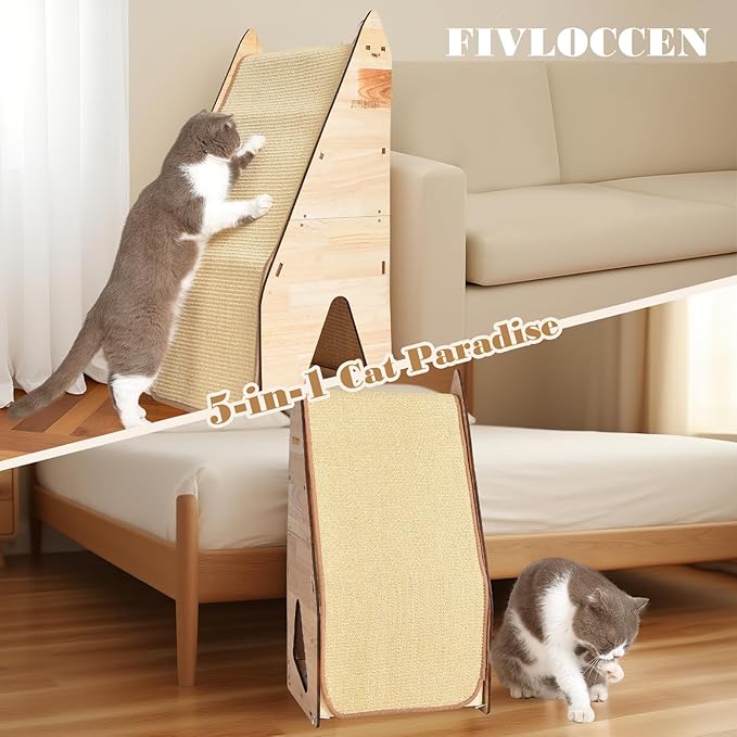 24in Multi-Functional Cat Furniture: Sisal Scratching Posts & Sturdy 3D Wood Frame for Indoor Cats, Integrated Cat Condo Hideout Tunnel All-in-One Space Saver for Multi-Cat & Budget-Friendly-PawvioPets