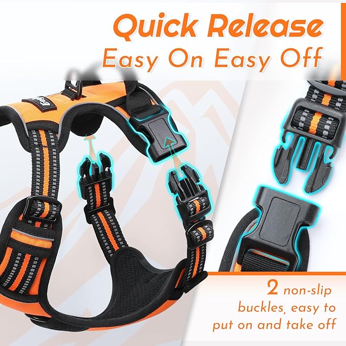 Eagloo Dog Harness for Large Dogs, No Pull Service Vest with Reflective Strips and Control Handle, Adjustable and Comfortable for Walking, No Choke Pet Harness with 2 Metal Rings, Orange, XL-PawvioPets