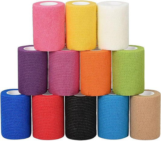 12 Pack Self Adhesive Bandage Wrap 3 inch X 5 Yards Elastic Self Adherent Cohesive Bandage for Ankle Wrist Sports Athletic Tape Pet Vet Wrap for Horses Dog First Aid Tape-PawvioPets