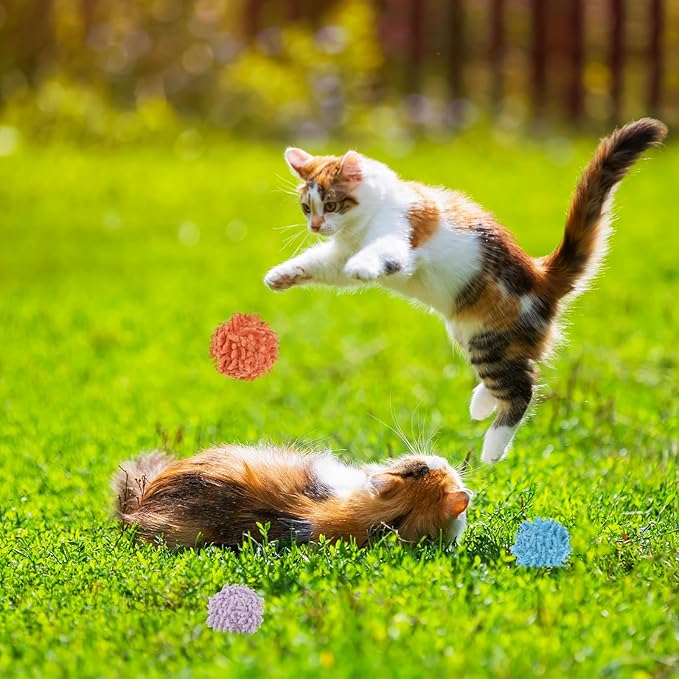 9Pcs Cat Pom Pom Balls, Cats Ball Toys with Bells, 2 inches Soft Cat Balls Toy for Indoor, Assorted Color Yarn Puffs Ball for Cats, Kitten Chasing Toys for Kitty, Pet Interactive Play(Multi-Color)-PawvioPets