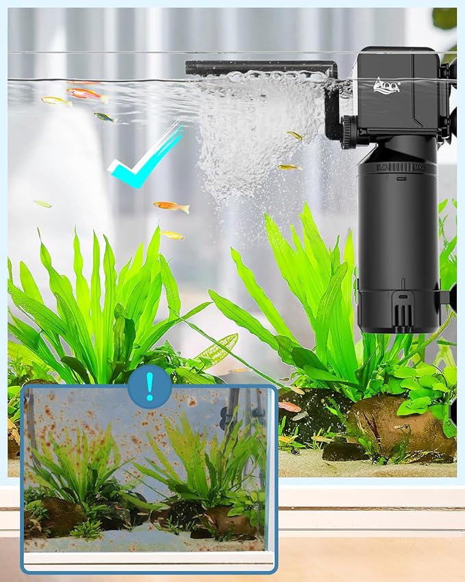 AQQA Dual-Use Aquarium Filter,Fish Tank Filter + Small Water Pump,Filtration,Wave-Making,Dissolved Oxygen,Water Circulation,Water Changes,Fountains Multifunctional Pump,Saltwater Freshwater (18W)-PawvioPets