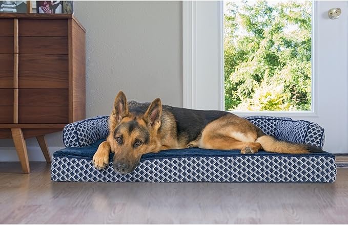 Furhaven Memory Foam Dog Bed for Large Dogs w/ Removable Bolsters & Washable Cover, For Dogs Up to 95 lbs - Plush & Woven Decor Comfy Couch Sofa - Diamond Gray, Jumbo/XL-PawvioPets
