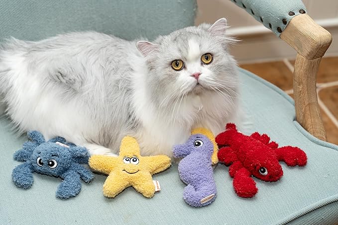 4 Pack Interactive Catnip Cat Plush Toy, Ocean Theme Set, 5'', for All Breed Size Cats (4 in 1)-PawvioPets
