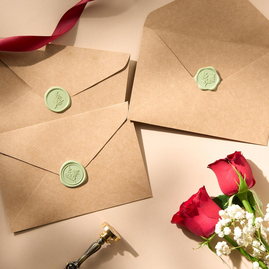 Sage Green Wax Seal Stickers (60 Pcs, 3 Designs in 1 Pack) Premium Envelope Seal Stickers Wedding Invitation Envelopes, Adhesive Wax Seals Perfect for Seating Chart, Gift Wrapping