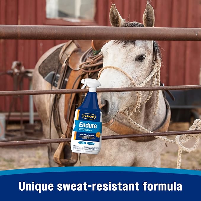 Farnam Endure Sweat-Resistant Fly Spray for Horses, Lasts Up to 14 Days, Protects Against Flies, Gnats, Mosquitoes, Ticks & Lice, 32 oz.-PawvioPets