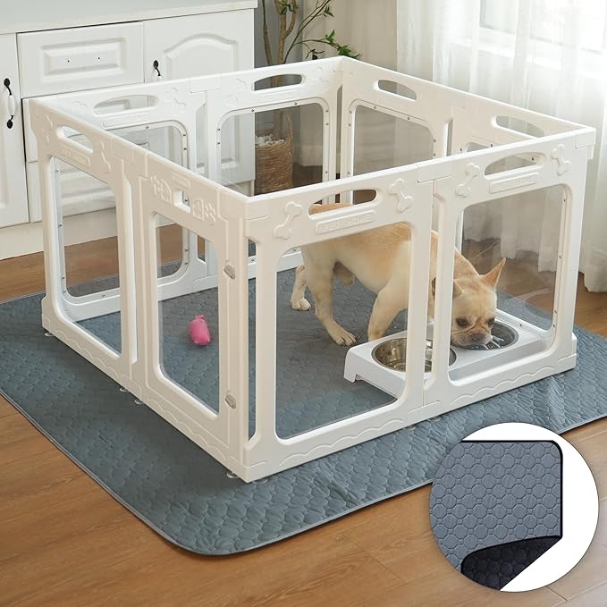 Clear Dog Playpen Indoor, Effectively Relieves Pet Anxiety, Suitable for Most Dogs, White-PawvioPets