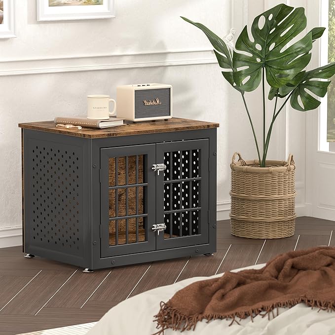 26" Heavy Duty Dog Crate Furniture for Small Dogs, Metal Kennel for High Anxiety Dogs, Chew Proof Pet Cage Indoor, Decorative Dog Kennel End Table-PawvioPets