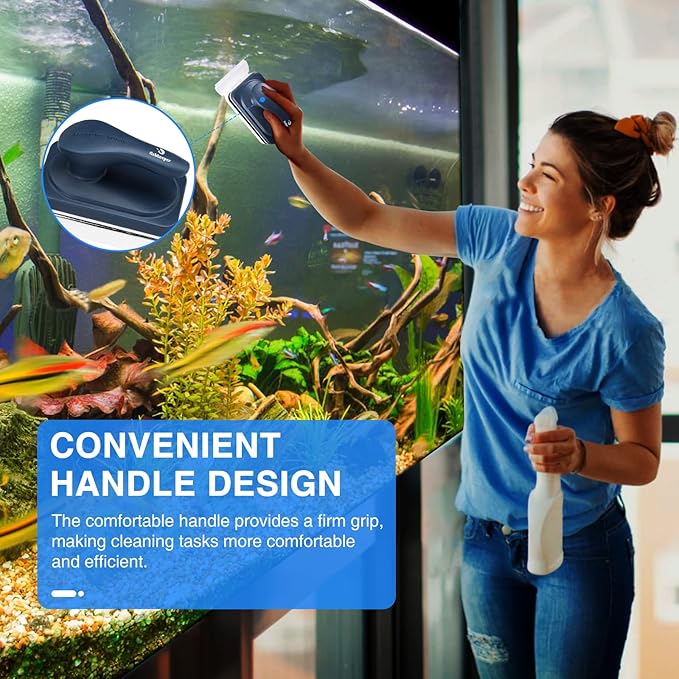 Aquarium Strong Magnetic Glass Cleaner Brush, Fish Tank Algae Magnet Cleaning Tool with 2 Detachable Scrapers, Mag Float Scrubber for 0.25-0.375Inch Glass and Acrylic Tanks-PawvioPets