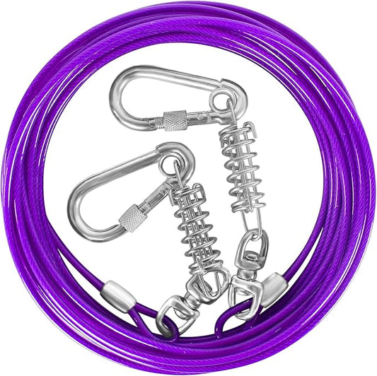 Dog Tie Out Cable - 10/15/20/25/30FT Heavy Duty for Large Dogs Up to 250LBS - Rosy Pink/Blue/Purple/Silver/Red/Green/Yellow-PawvioPets